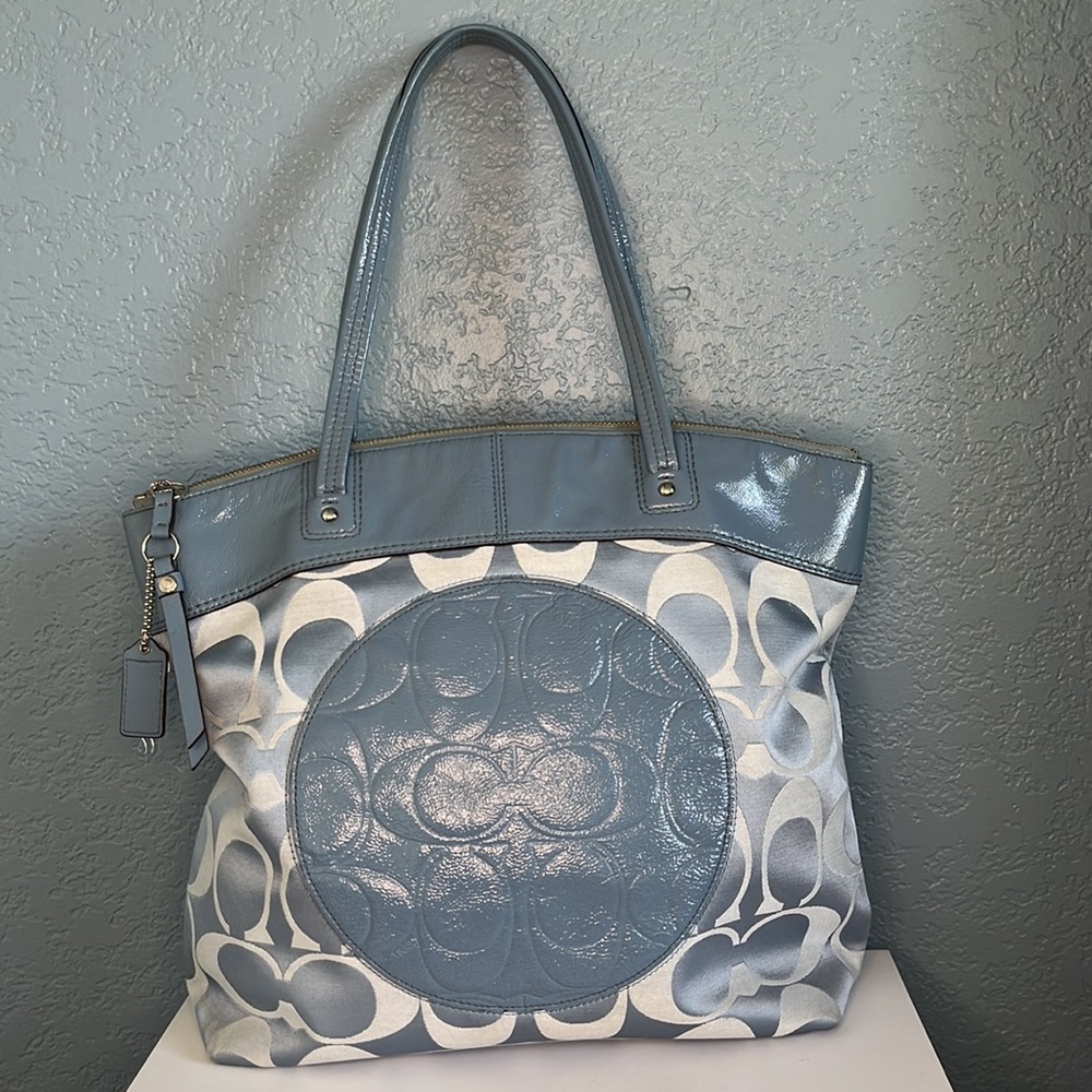 Coach Blue “Laura” signature monogram tote